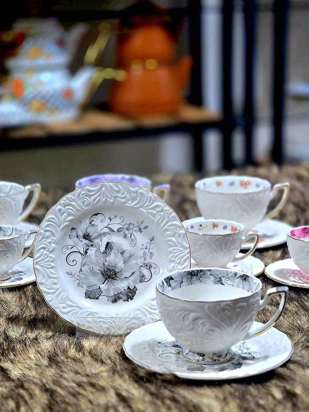 ست چایخوری و قهوه خوری گل برجسته برند شاهین